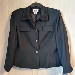 Morgan Miller Women's Size 18 Black Embroidered Padded Shoulder Blazer Jacket